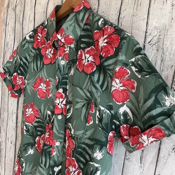 Abercrombie & Fitch Mens Floral Hawaiian Shirt Size S Aloha Coastal Green Red - Picture 3 of 10